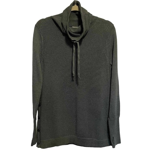 Sigrid Olsen Hunter Green Cowl Neck Sweater Size S Thumb holes popcorn knit - Picture 11 of 13